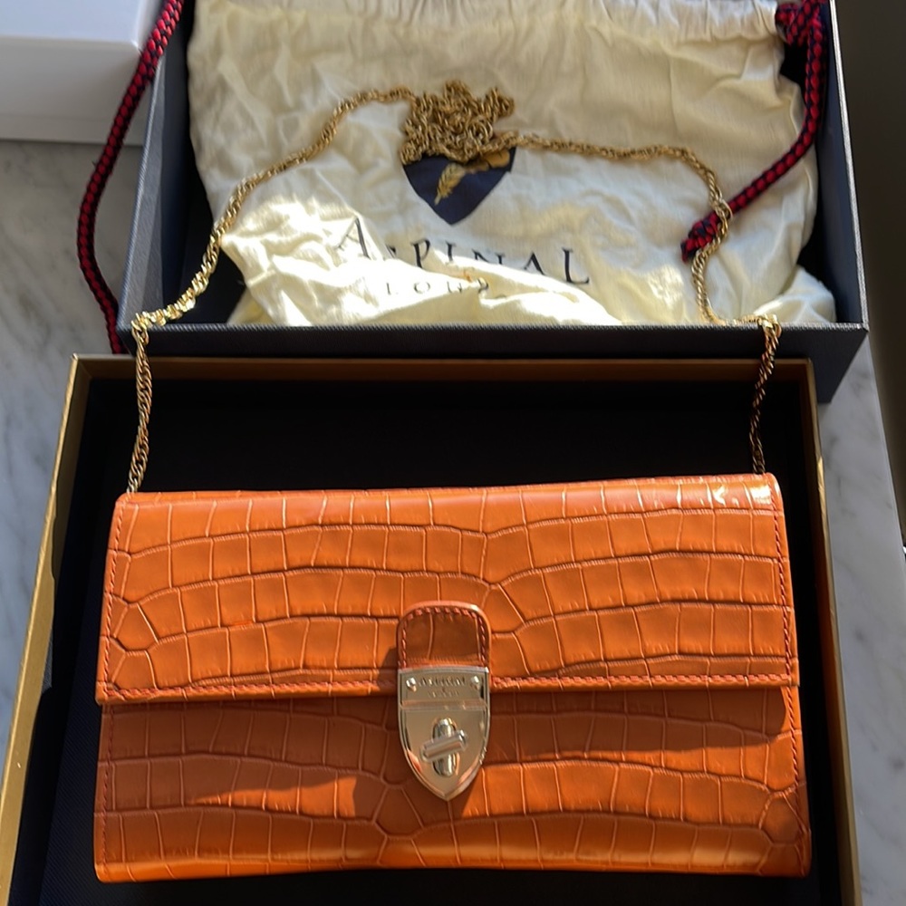 Aspinal London Orange Marmalade Clutch Crossbody Convertible